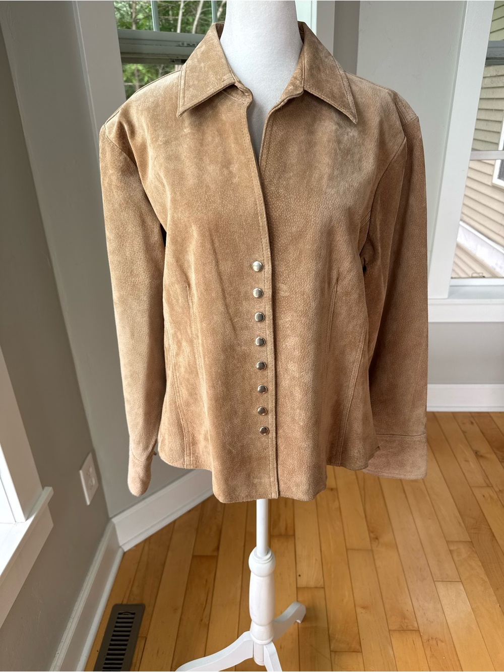 Vintage 90s Y2K Coldwater Creek Suede Fitted Button-Front Jacket in Camel Tan L
